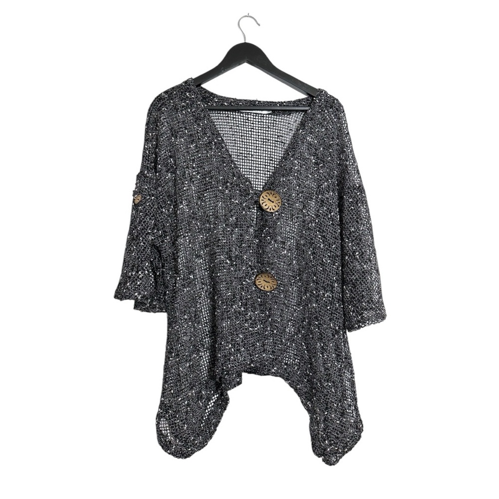 Lulu-B Cardigan Mesh Knit Button Top Size X-Large XL Boho Asymmetrical Artsy